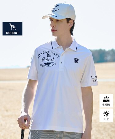 【ADABAT NAVY】吸水速乾/UVカット カノコグラフィックロゴ半袖ポロシャツ