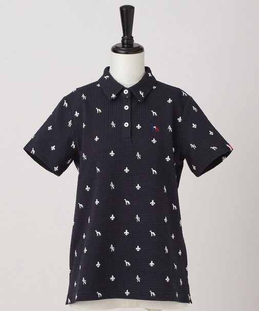 【ADABAT NAVY】モノグラムサッカー半袖ポロシャツ