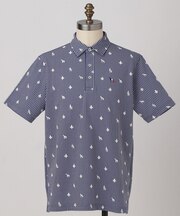 【ADABAT NAVY】モノグラムサッカー半袖ポロシャツ
