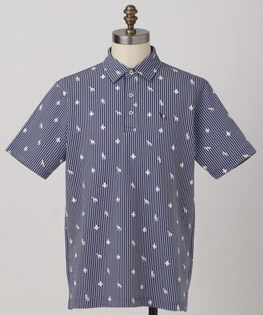 【ADABAT NAVY】モノグラムサッカー半袖ポロシャツ