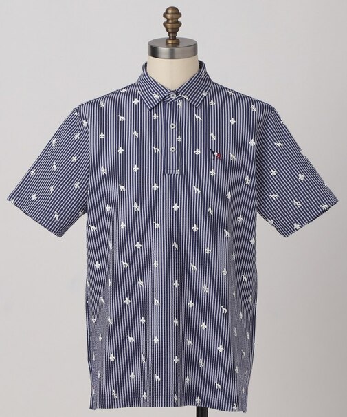 【ADABAT NAVY】モノグラムサッカー半袖ポロシャツ