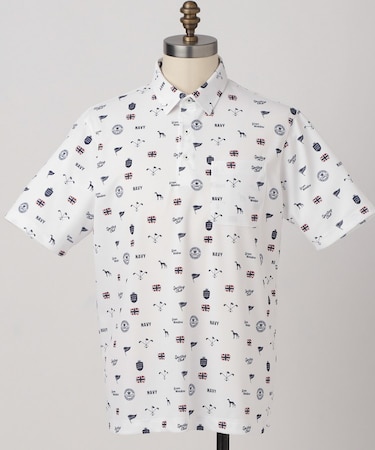 【ADABAT NAVY】シャダンモノグラムプリント半袖ポロシャツ