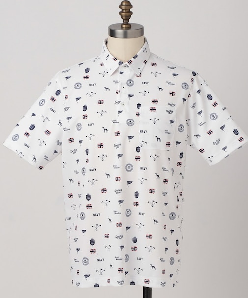 【ADABAT NAVY】シャダンモノグラムプリント半袖ポロシャツ