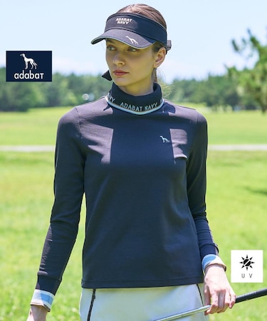 【ADABAT NAVY】UVカット ロゴリブタートルネックプルオーバー