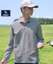 【ADABAT NAVY】トゥースチェックジャカード長袖ポロシャツ