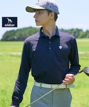 【ADABAT NAVY】トゥースチェックジャカード長袖ポロシャツ