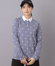【ADABAT NAVY】モノグラムサッカー長袖ポロシャツ