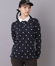【ADABAT NAVY】モノグラムサッカー長袖ポロシャツ