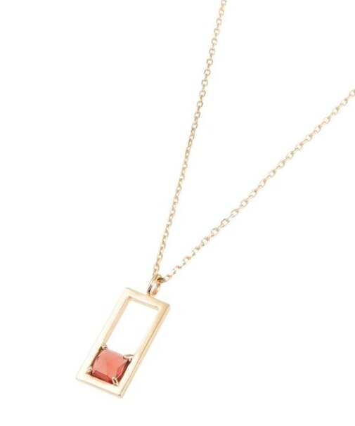 K10カラーストーン（ガーネット）クッションローズカット 長角ネックレス
