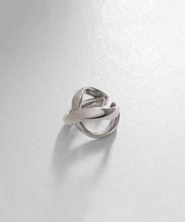 シルバー ホロウイヤーカフ クロスフープ