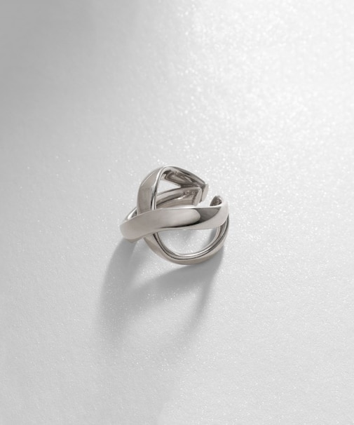 シルバー ホロウイヤーカフ クロスフープ