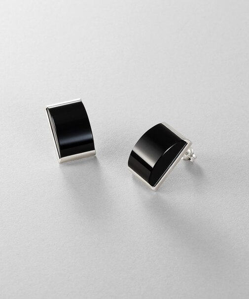 シルバー オニキス バフトップカットピアス