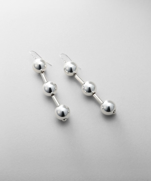 シルバー ホロウボールコネクテッドピアス