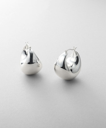 シルバー ホロウフープ バルブドロップピアス