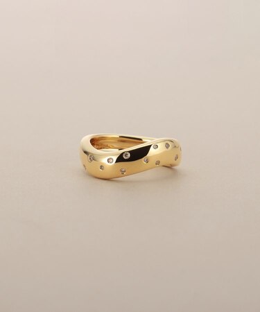 K18ウェーブラインドット リング太