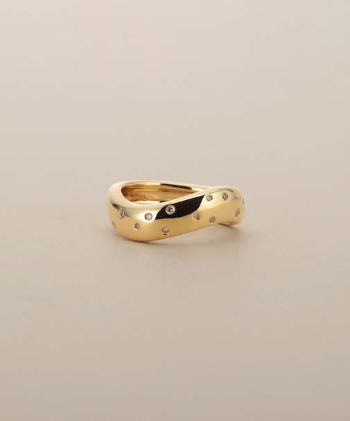 K18ウェーブラインドット リング太