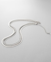 シルバー コンビネーションチェーン フラットスネーク マリン ボールネックレス