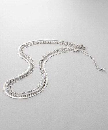 シルバー コンビネーションチェーン フラットスネーク マリン ボールネックレス