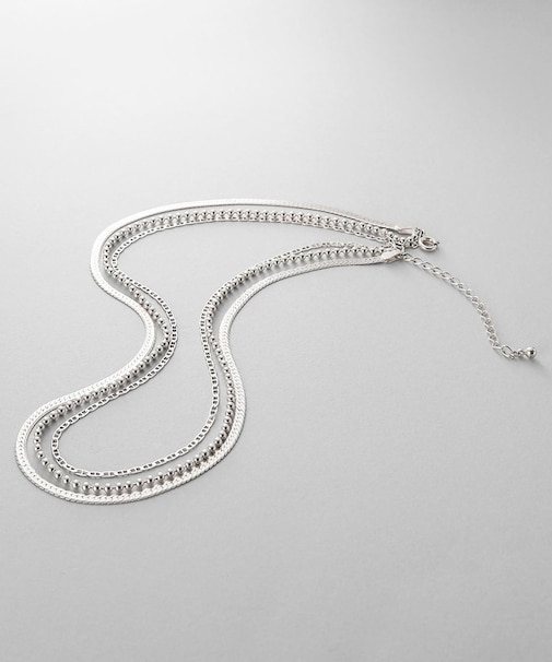 シルバー コンビネーションチェーン フラットスネーク マリン ボールネックレス