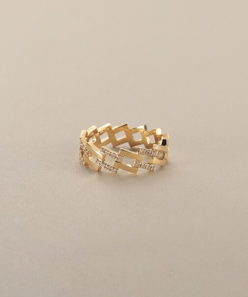 K10ダイヤモンド ダブルダイアゴナルライン リング