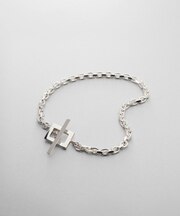 シルバー カットケーブルチェーン レクタングルマンテルブレスレット L