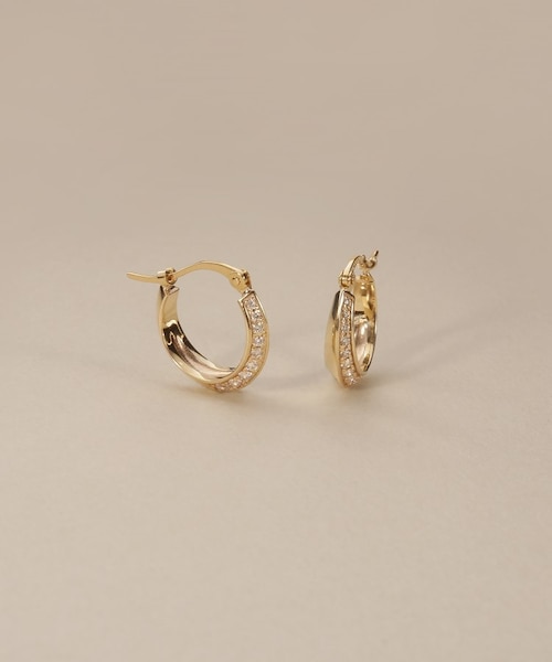 K10ダイヤモンド しのぎテーパード フープピアス｜ココシュニックの