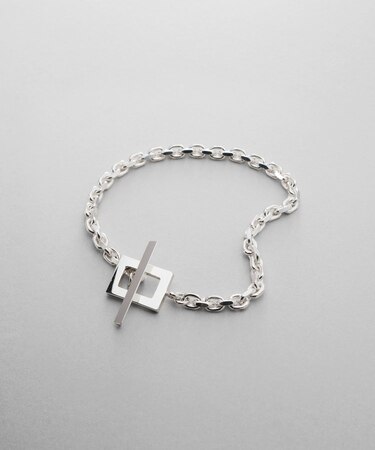 シルバー カットケーブルチェーン レクタングルマンテルブレスレット S