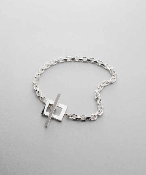 シルバー カットケーブルチェーン レクタングルマンテルブレスレット S