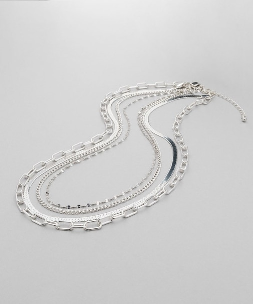 シルバー コンビネーションチェーン クアッドネックレス