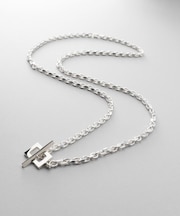 シルバー カットケーブルチェーン レクタングルマンテルネックレス（55cm）