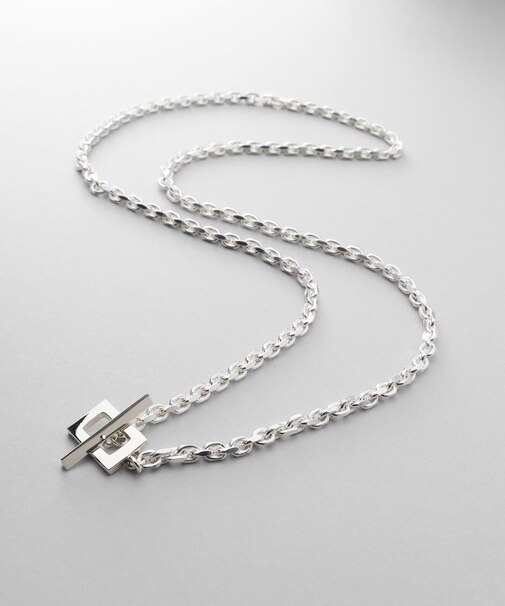 シルバー カットケーブルチェーン レクタングルマンテルネックレス（55cm）