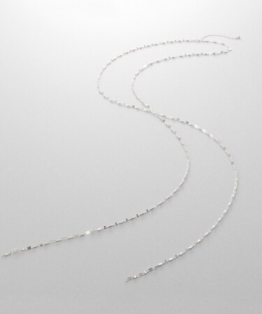 シルバー デザインチェーン デュアルペタル フリンジYネックレス