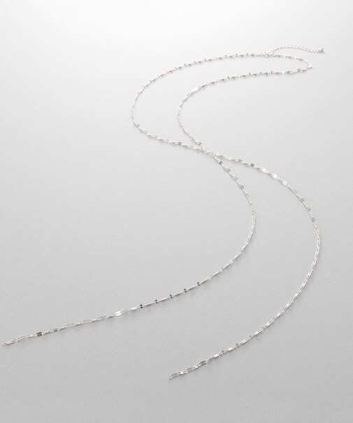 シルバー デザインチェーン デュアルペタル フリンジYネックレス