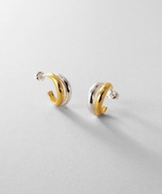 シルバー コンビカラー スモールフープ デュアルドームピアス