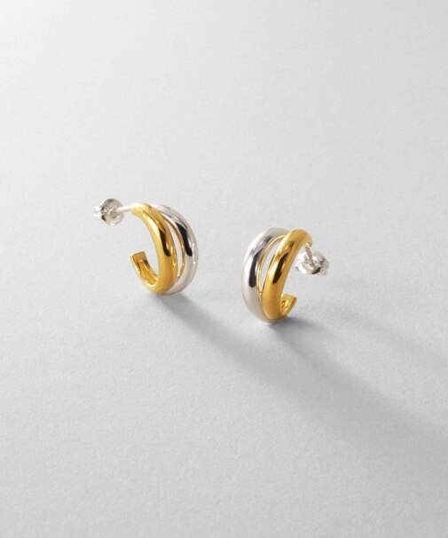 シルバー コンビカラー スモールフープ デュアルドームピアス