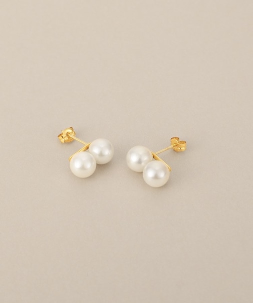 K18アコヤパールダブル スタッドピアス