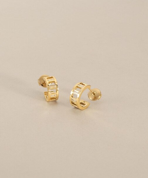 K18ダイヤモンド バゲットスリットパターンフープ スタッドピアス