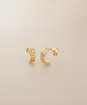 K10ダイヤモンド ドームパヴェ甲丸3連フープ スタッドピアス
