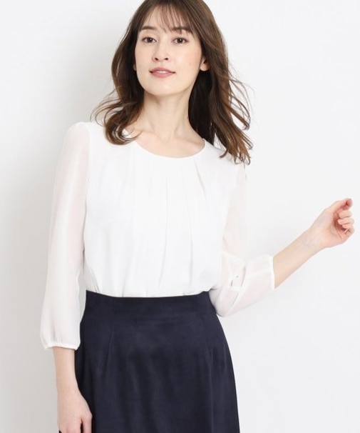 【洗える／日本製／通勤】タックブラウス