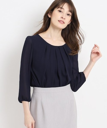 【洗える／日本製／通勤】タックブラウス