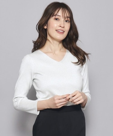 【洗える/Vネック】華やかなラメ入りニットプルオーバー