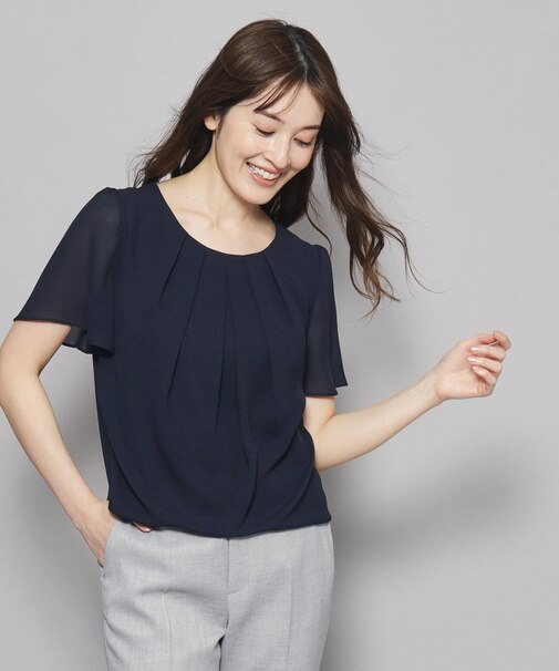 【洗える／日本製】フロントタック半袖デザインブラウス