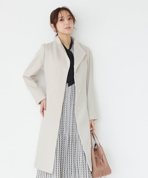 【カシミヤ混/日本製】Iラインスタンドウィングカラーコート