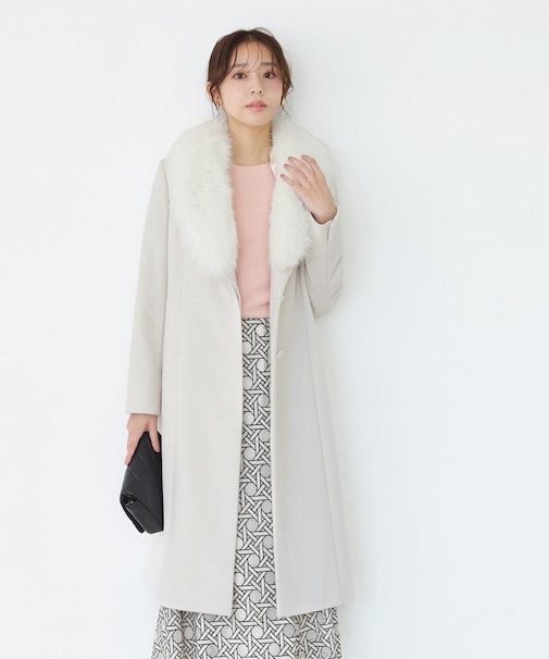 【日本製／フォックスファー／カシミヤ混】ファー付ウールコート