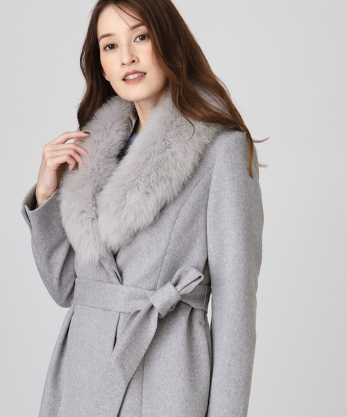 日本製／フォックスファー／カシミヤ混】ファー付ウールコート｜クード