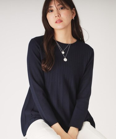 【洗える／ヒップ丈】Aラインニットプルオーバー