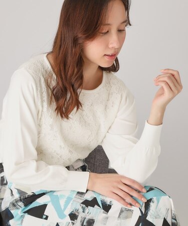 【洗える】レース使いニットプルオーバー