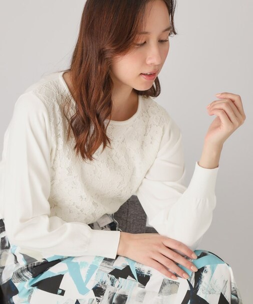 【洗える】レース使いニットプルオーバー