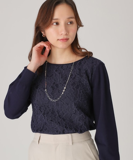 【洗える】レース使いニットプルオーバー