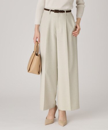 【洗える／ウエスト後ろゴム】ストライプ柄ワイドパンツ